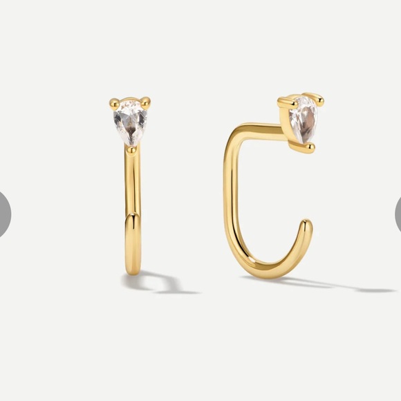 Ardant Stay Close Gold Teardrop Hoops with White Sapphire - Picture 5 of 8